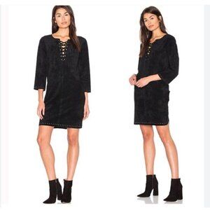 VELVET BY GRAHAM & SPENCER RALEIGH BLACK FAUX SUEDE LACE UP SHIFT DRESS - S